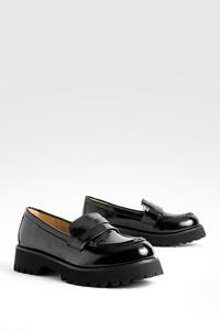Boohoo Chunky Sole Patent Loafers, Black