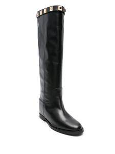 Via Roma 15 studed knee-high leather boots - Zwart