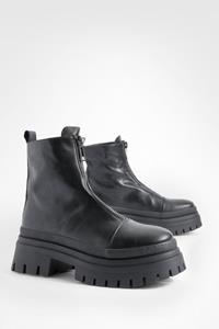 Boohoo Chunky Zip Up Detail Boots, Black