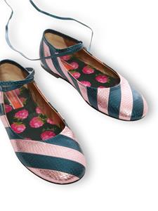 La DoubleJ striped snakeskin-effect ballerina shoes - Blauw