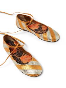 La DoubleJ striped metallic-effect ballerina shoes - Oranje