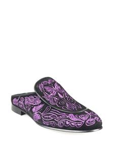 Needles Papillon embroidered suede slippers - Zwart