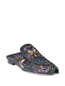 Needles Papillon embroidered velvet slippers - Zwart