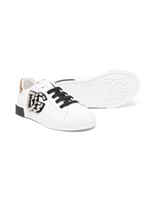 Dolce & Gabbana Kids crystal-embellished leather sneakers - Wit