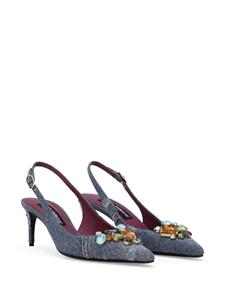 Dolce & Gabbana Denim slingback pumps met kristallen - Blauw