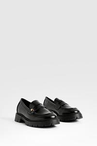 Boohoo Chunky Hardware Detail Loafers, Black