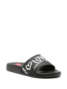 Love Moschino Slippers met logoplakkaat - Zwart