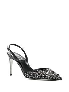René Caovilla 80mm crystal-embellished leather sandals - BLACK LACE-LAMB