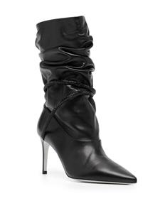 René Caovilla 80mm ruched leather boots - Zwart