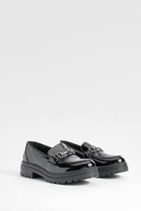 Boohoo T Bar Chunky Patent Loafers, Black