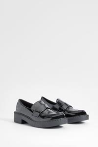 Boohoo Chunky Patent Loafers, Black