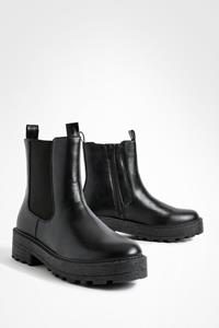 Boohoo Brede Dikke Chelsea Boots Met Dubbele Label, Black