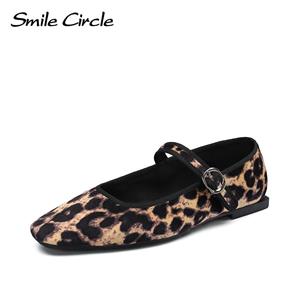 Smile Circle Fluwelen Mary Jane Ballet Flats Vrouwen Schoenen Leopard Print Comfortabele zachte ronde teen platte schoenen voor vrouwen
