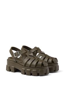 Prada triangle-logo platform sandals - Groen