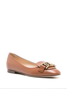 Tod's round-toe leather ballerina shoes - Bruin