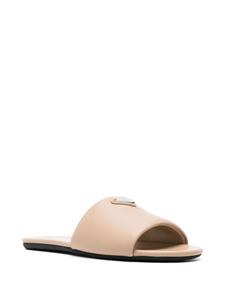 Prada triangle-logo leather slides - Beige