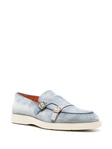 Santoni almond-toe suede monk shoes - Blauw