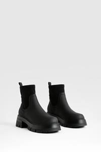 Boohoo Wide Fit Neoprene Panel Chelsea Boots, Black