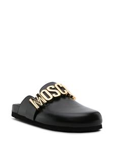 Moschino logo-lettering leather mules - Zwart