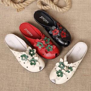 YUYAN Happy Hour 2024 Summer Shoes Women Sandals Flat Old Beijing Style Shoes Tiny Flowers Shoes Black Red