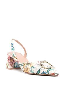 Malone Souliers Floral Cream 60mm slingback mules - Beige