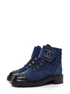 CHANEL Pre-Owned CC denim lace-up boots - Blauw