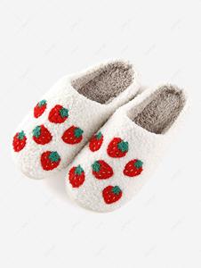 Zaful Women's Cute Fruit Strawberry Pattern Winter Warm Faux Fur Shearling Backless Close Toe Slippers