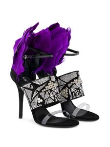 Giuseppe Zanotti Talia sandalen met veren detail - Zwart