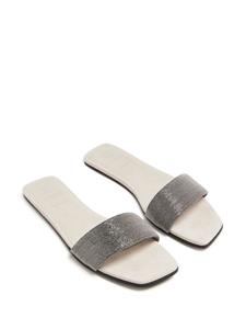 Brunello Cucinelli Leren slippers met monili details - Zilver