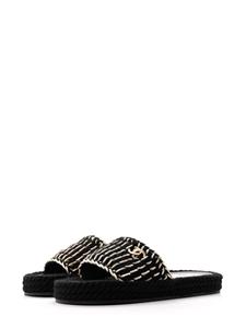 CHANEL Pre-Owned CC-plaque embroidered knit slides - Zwart