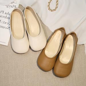 X human 2023 Autumn New French Flat Bottom Shallow Mouth Ultra Soft Retro Low Heel Casual Small Leather Shoes