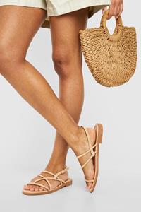 Boohoo Brede Platte Sandalen, Nude