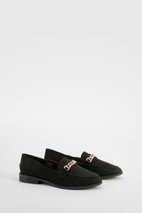 Boohoo Chain Trim Square Toe Loafers, Black