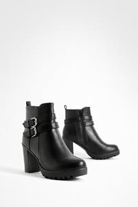 Boohoo Chelsea Boots Met Dubbele Gesp En Blokhakken, Zwart