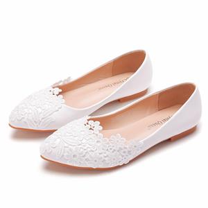 FuII  Beauty Witte platte schoenen voor dames Trouwschoenen Elegante kanten puntschoen Prinsessenschoenen Dames