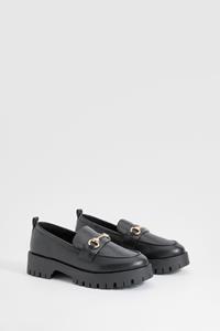 Boohoo Wide Fit Chunky T Bar Loafers, Black
