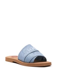 Chloé Woody logo-embroidered slides - Blauw