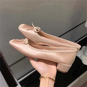 Eilyken shoes Fashion Design Zijden Ballerina's Dames Pompen Instappers Loafers Ronde Neus Vierkante Hakken Strik Casual Lente Herfst Schoenen