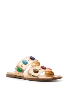 Gianvito Rossi beaded flat leather slides - Goud