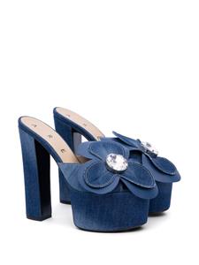 AREA floral-appliqué denim mules - Blauw