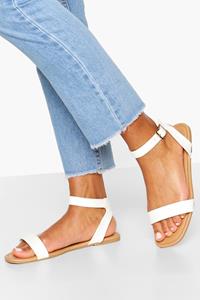 Boohoo Brede Tweedelige Sandalen, White