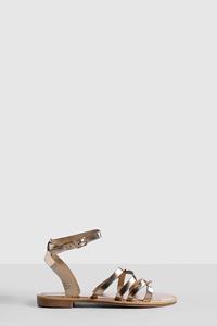 Boohoo Tweedelige Platte Sandalen Met Bandjes, Champagne