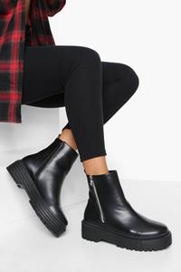 Boohoo Brede Pu Chelsea Boots Met Rits, Black