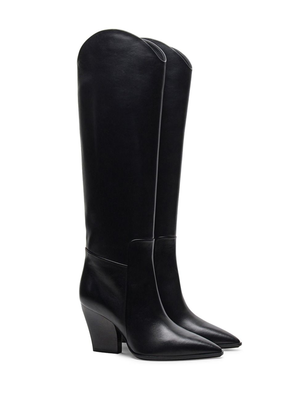 Santoni Western-style leather knee-high boots - Zwart