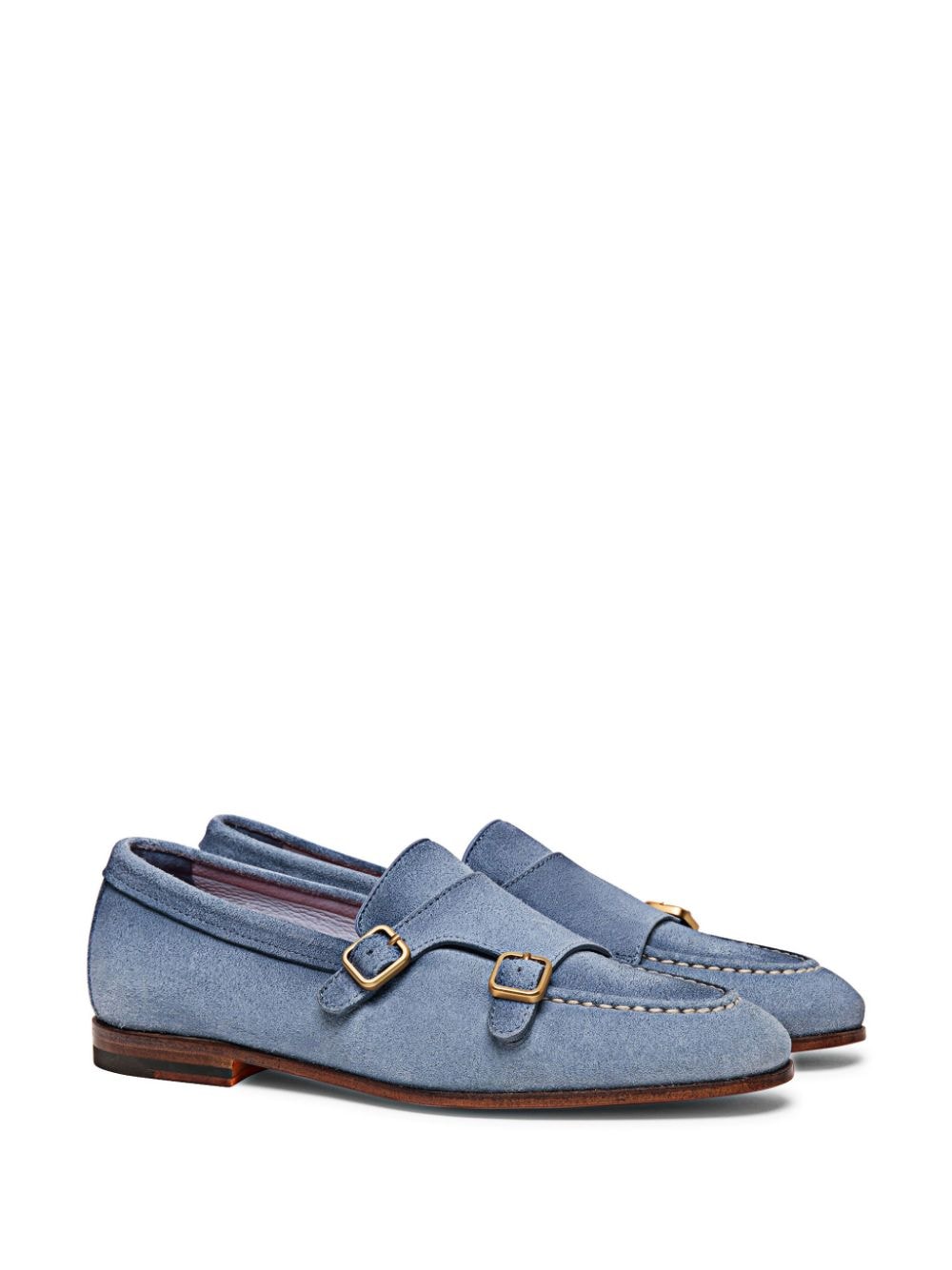 Santoni double-buckled suede loafers - Blauw
