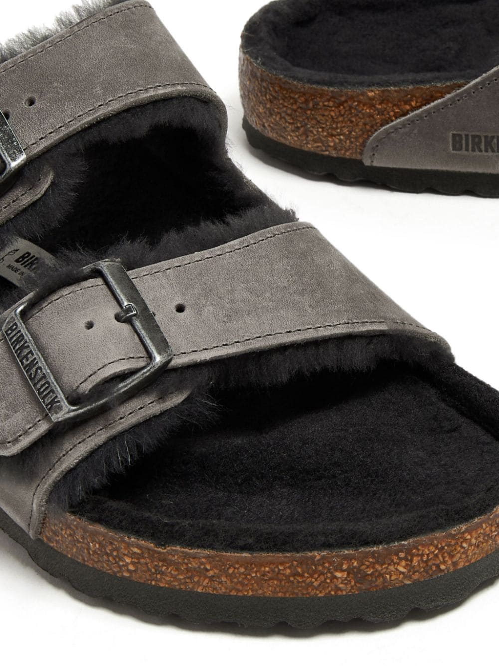 Birkenstock Arizona sandalen met lammy afwerking - Grijs