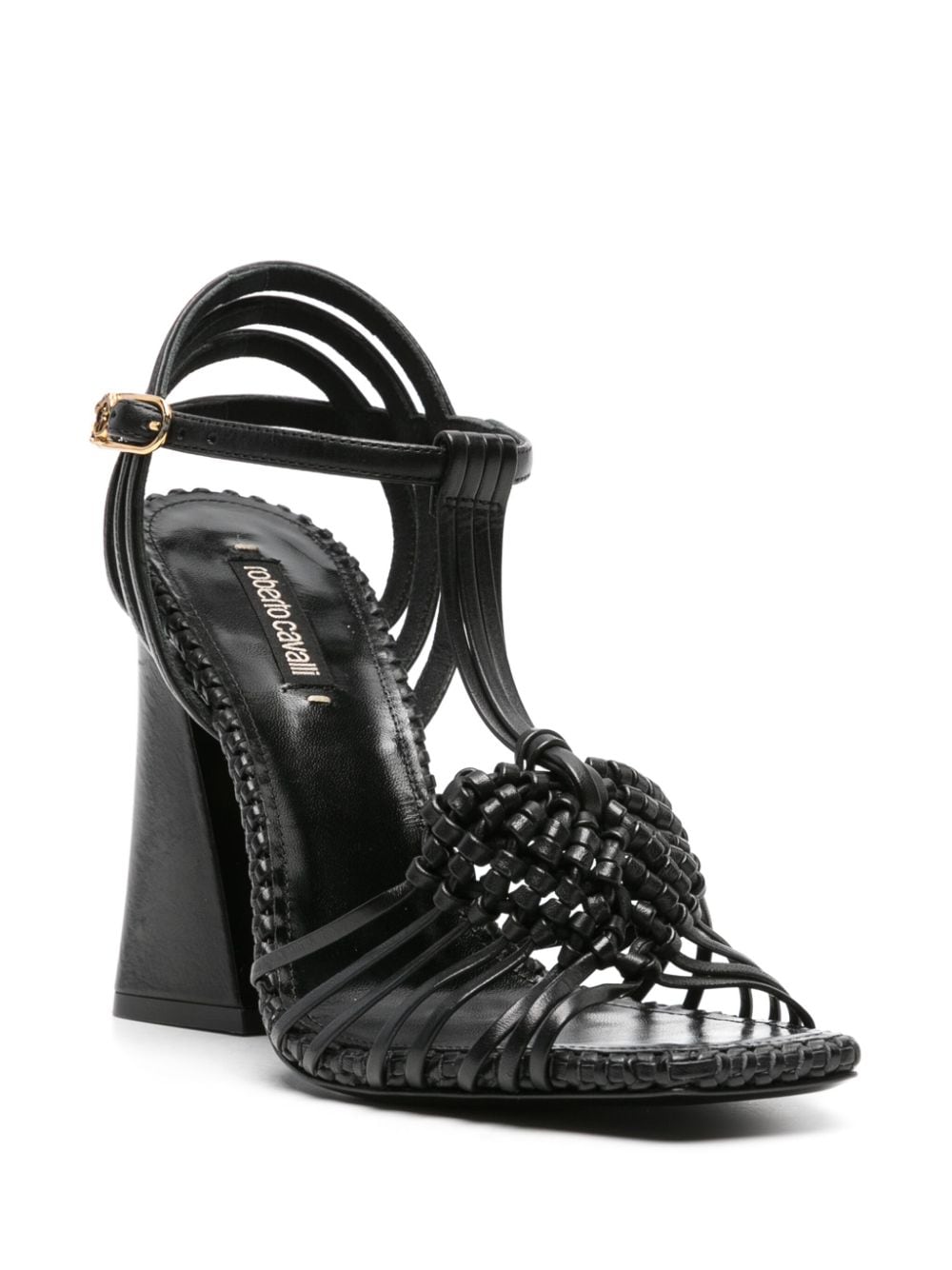 Roberto Cavalli interwoven-straps leather sandals - Zwart