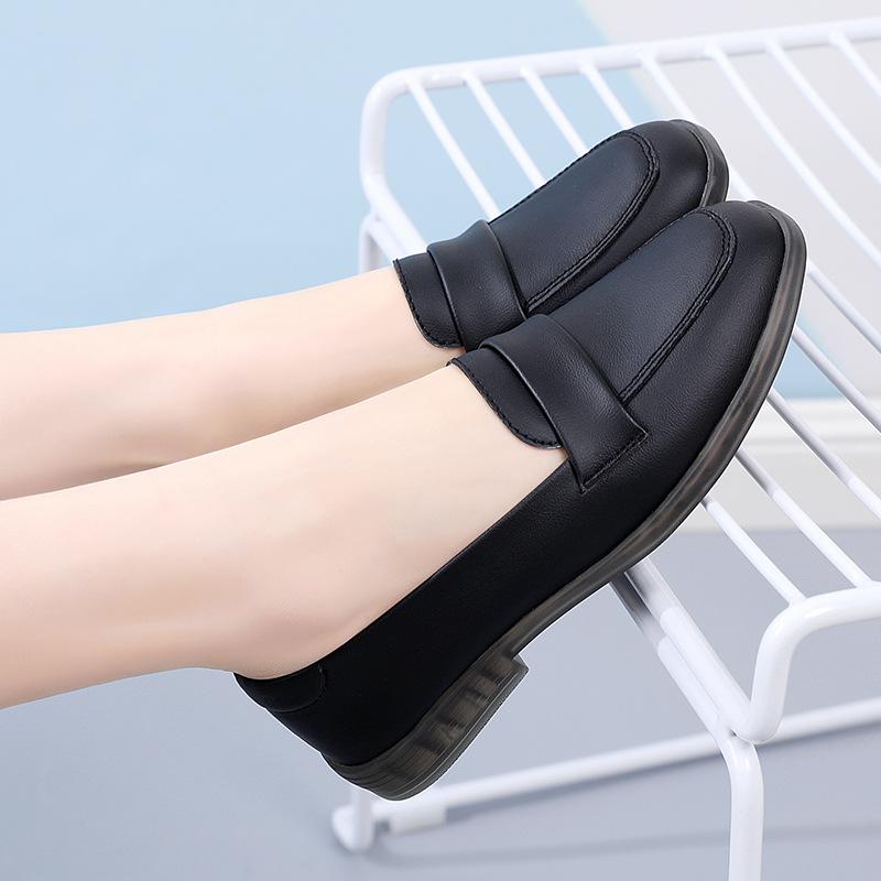GuXian Ladies Cowhide Square Foot Flat-bottomed Soft-soled Bean Shoes Work Shoes Leather Shoes