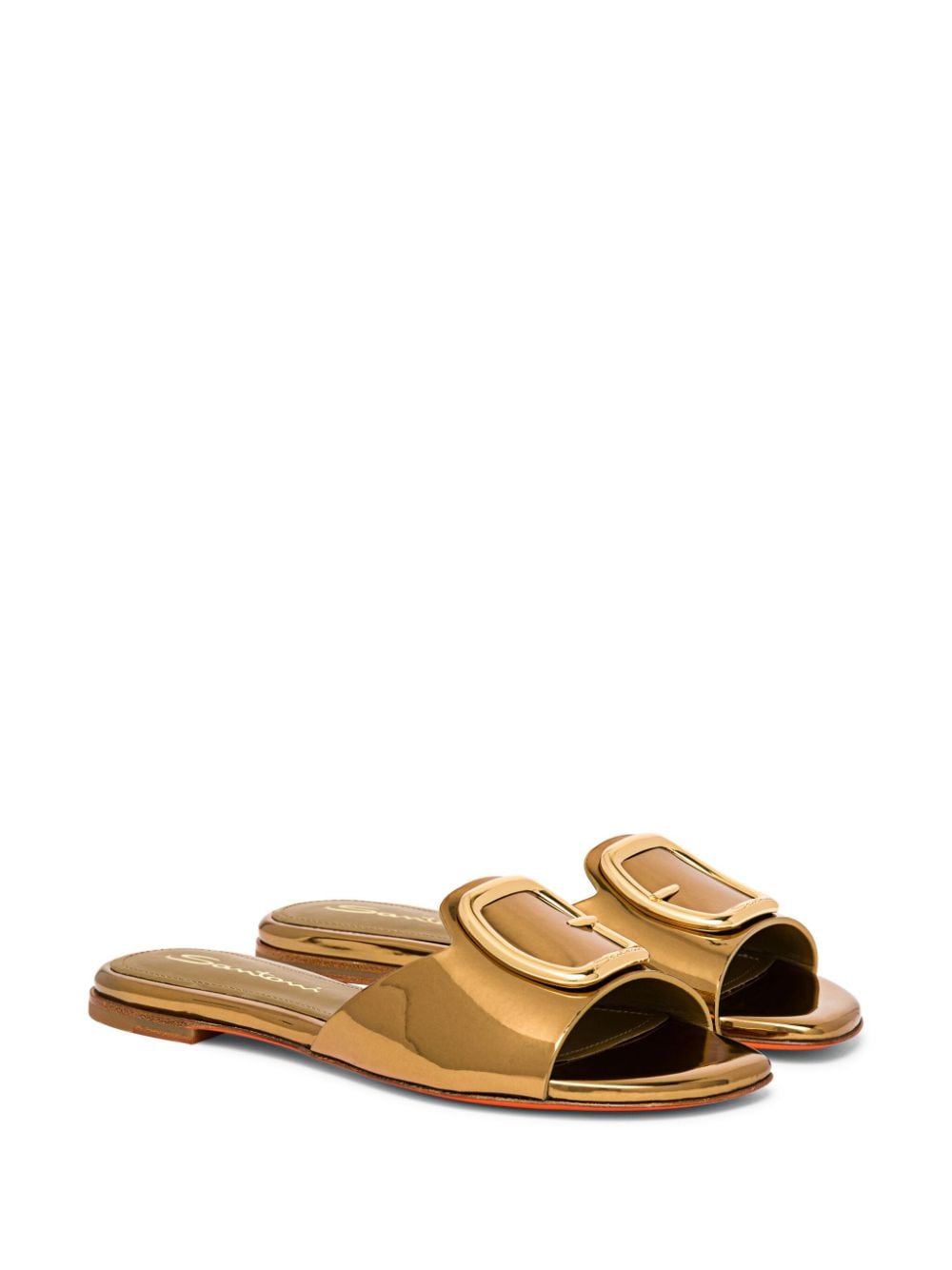 Santoni buckle-detail mirrored-finish sandals - Goud