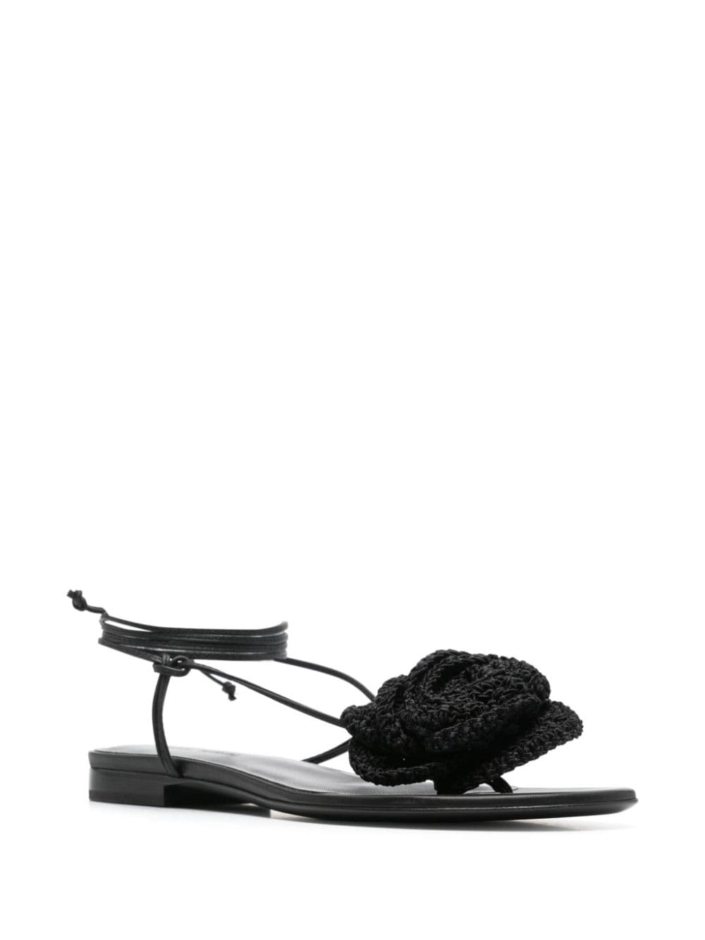 Magda Butrym crochet-floral-appliqué sandals - Zwart